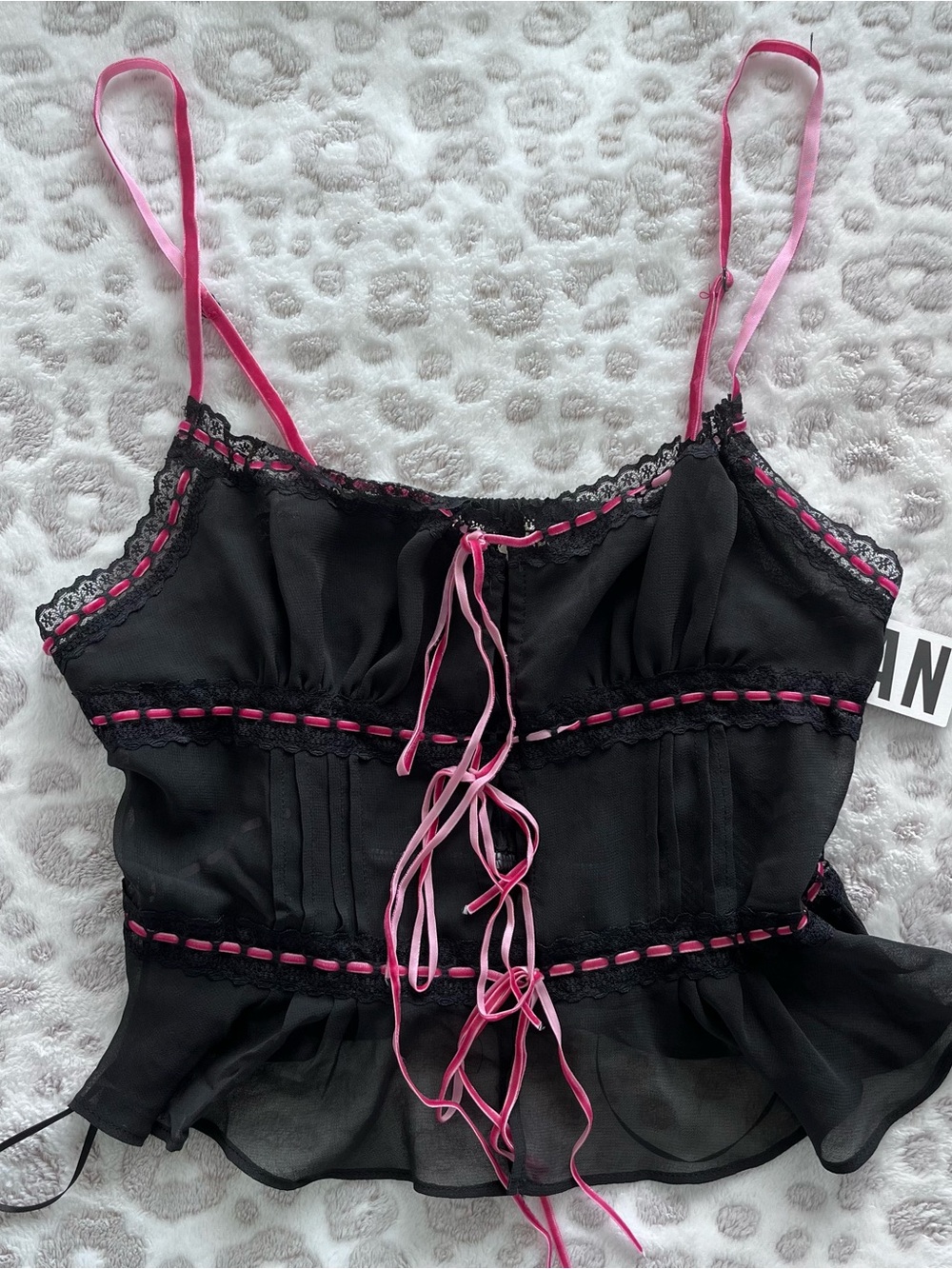 Urban Outfitters Black Crop Cami with Pink Trim